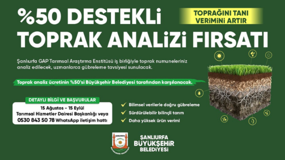Şanlıurfa Büyükşehir Belediyesi’nden Çiftçilere Yüzde 50 Hibeli Toprak Analizi Desteği