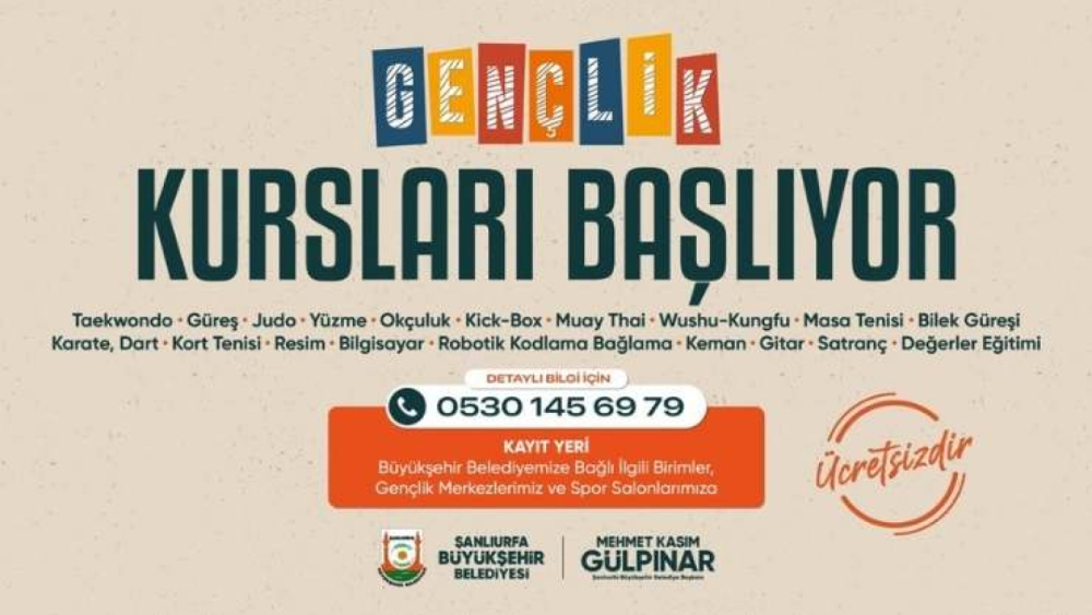 Şanlıurfa Büyükşehir Belediyesi'nin Gençlik Kursları Başlıyor