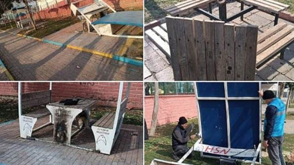 Eyyübiye’de Kimliği Belirsiz Kişiler Park Banklarını Yaktı