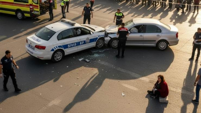 Siverek'te Polis Aracı ile Otomobil Çarpıştı